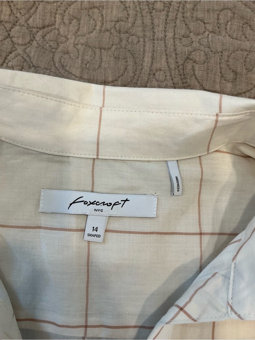 Foxcroft Windowpane Collared Shirt in Cream and Tan